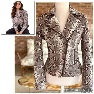 Liverpool Moto Jacket Snake print Brown Beige Microsuede XS Edgy Chic